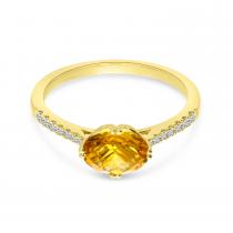 14k Yellow Gold Oval Citrine and Diamond Ring