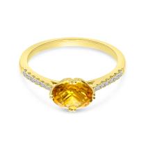 14k Yellow Gold Oval Citrine and Diamond Ring