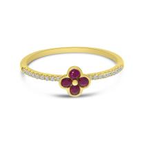 14K Yellow Gold Ruby and Diamond Precious Clover Ring