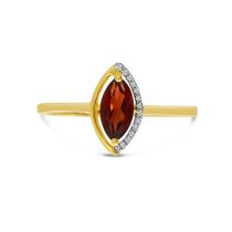 14k Yellow Gold Marquise Garnet with Half Diamond Halo Semi Precious Ring