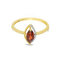 14k Yellow Gold Marquise Garnet with Half Diamond Halo Semi Precious Ring