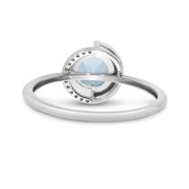 14k White Gold Round Blue Topaz with Half Diamond Halo Semi Precious Ring