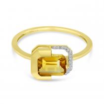 14K Yellow Gold Octagon Citrine with Diamond Half Halo Ring