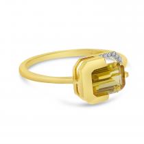 14K Yellow Gold Octagon Citrine with Diamond Half Halo Ring