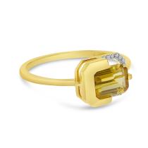 14K Yellow Gold Octagon Citrine with Diamond Half Halo Ring