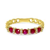 14K Yellow Gold Ruby and Diamond Chain Ring