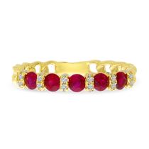 14K Yellow Gold Ruby and Diamond Chain Ring