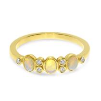 14K Yellow Gold Oval Opal and Diamond Bezel Band Ring