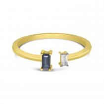 14K Yellow Gold Sapphire and Diamond Baguette Duo Ring