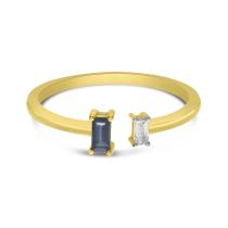 14K Yellow Gold Sapphire and Diamond Baguette Duo Ring