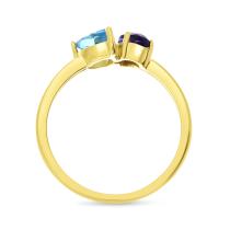 14K Yellow Gold Double Pear Amethyst and Blue Topaz Duo Ring