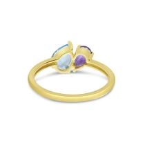14K Yellow Gold Double Pear Amethyst and Blue Topaz Duo Ring