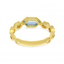 14K Yellow Gold Hexagon Blue Topaz and Diamond Chain Ring