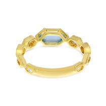 14K Yellow Gold Hexagon Blue Topaz and Diamond Chain Ring