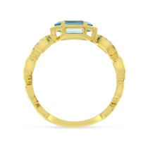 14K Yellow Gold Hexagon Blue Topaz and Diamond Chain Ring