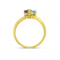14K Yellow Gold Pear Amethyst and Octagon Blue Topaz Duo Semi Precious Ring
