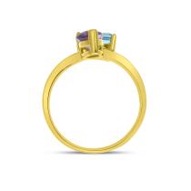 14K Yellow Gold Pear Amethyst and Octagon Blue Topaz Duo Semi Precious Ring