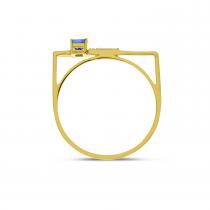 14K Yellow Gold Princess Sapphire with Diamond Stackable Ring