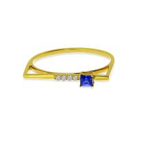 14K Yellow Gold Princess Sapphire with Diamond Stackable Ring