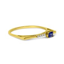 14K Yellow Gold Princess Sapphire with Diamond Stackable Ring