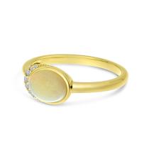14K Yellow Gold Oval Opal and Diamond Ring