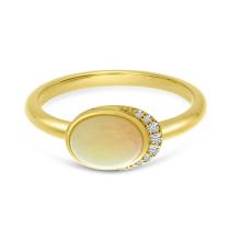 14K Yellow Gold Oval Opal and Diamond Ring