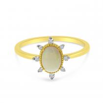 14K Yellow Gold Oval Opal with Diamond Halo Ring