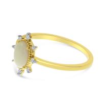 14K Yellow Gold Oval Opal with Diamond Halo Ring