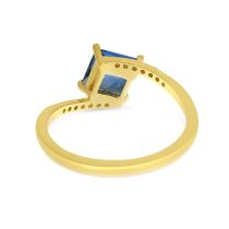 14K Yellow Gold Princess Blue Topaz and Diamond Ring