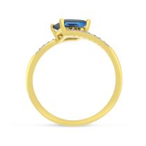 14K Yellow Gold Princess Blue Topaz and Diamond Ring