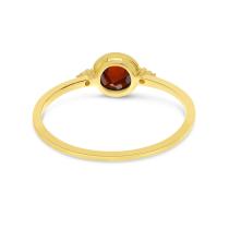 14K Yellow Gold Round Bezel Set Garnet with Diamond Ring