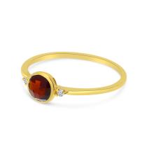 14K Yellow Gold Round Bezel Set Garnet with Diamond Ring