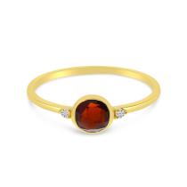 14K Yellow Gold Round Bezel Set Garnet with Diamond Ring