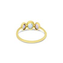 14K Yellow Gold Triple Oval Amethyst and Blue Topaz Bezel Set Ring