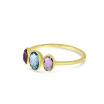 14K Yellow Gold Triple Oval Amethyst and Blue Topaz Bezel Set Ring