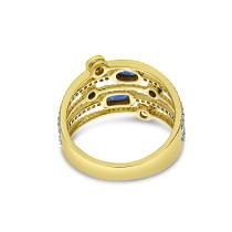 14K Yellow Gold Sapphire and Diamond 5 Band Precious Ring
