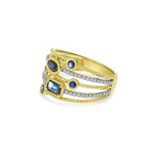 14K Yellow Gold Sapphire and Diamond 5 Band Precious Ring