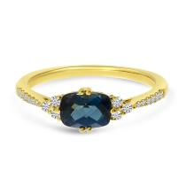 14K Yellow Gold Oval Cushion London Blue Topaz and Diamond Ring