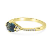 14K Yellow Gold Oval Cushion London Blue Topaz and Diamond Ring