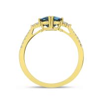 14K Yellow Gold Oval Cushion London Blue Topaz and Diamond Ring