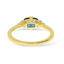 14K Yellow Gold Oval Cushion London Blue Topaz and Diamond Ring