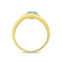 14K Yellow Gold Oval Blue Topaz and Diamond Wave Ring