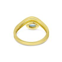 14K Yellow Gold Oval Blue Topaz and Diamond Wave Ring