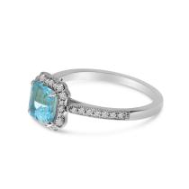 14K White Gold Octagon Aquamarine and Diamond Halo Ring
