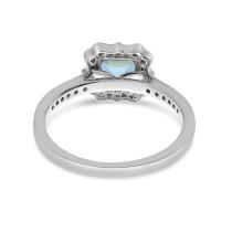 14K White Gold Octagon Aquamarine and Diamond Halo Ring