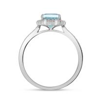 14K White Gold Octagon Aquamarine and Diamond Halo Ring