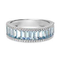 14K White Gold Baguette Aquamarine and Diamond Band