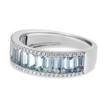 14K White Gold Baguette Aquamarine and Diamond Band