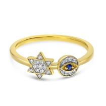 14K Yellow Gold Diamond Star and Evil Eye with Sapphire Precious Ring