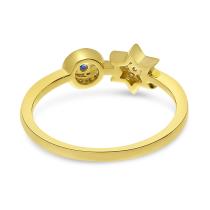 14K Yellow Gold Diamond Star and Evil Eye with Sapphire Precious Ring